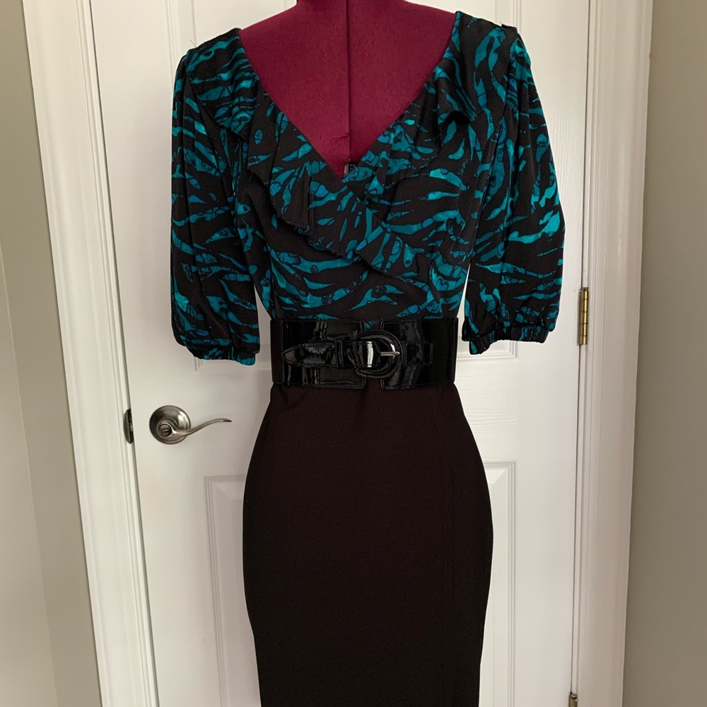Dress multi colored ruffled top and black skirt